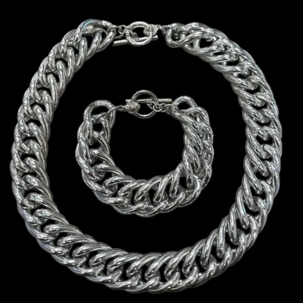 Anne Klein Vintage 1990s chunky curb chain link choker necklace and bracelet set